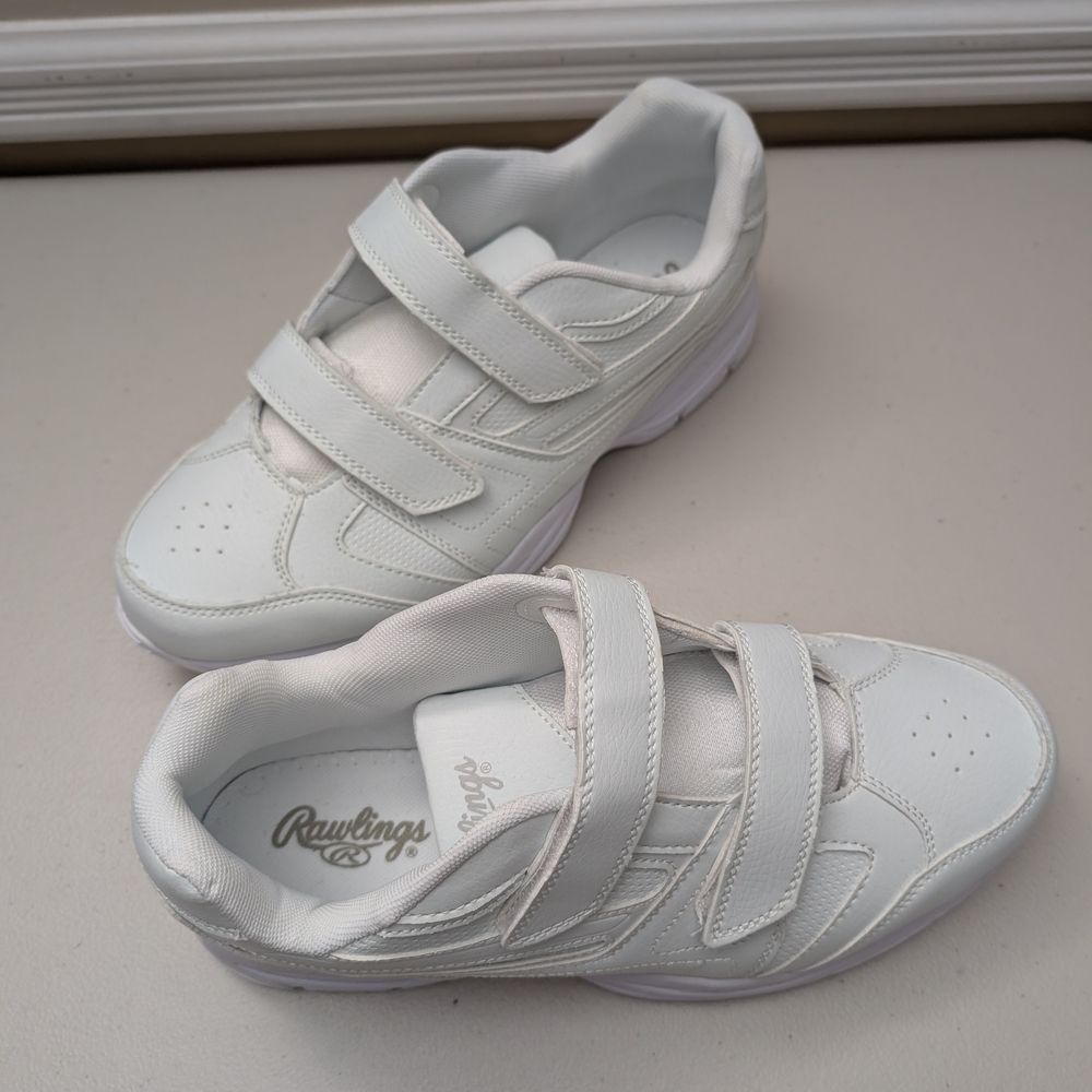 Rawlings White Athletic Faux Leather Sneakers. Size 10 Medium. Hook And Loop